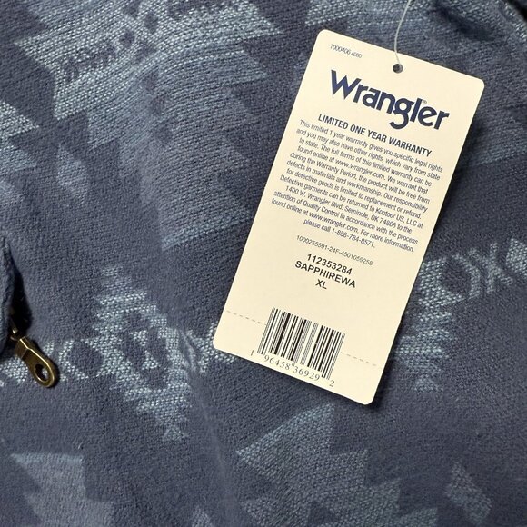 Wrangler Men's Size XL Jacquard Aztec Sapphire Blue 1/4 Zip Hoodie Pouch Pocket - Picture 3 of 4
